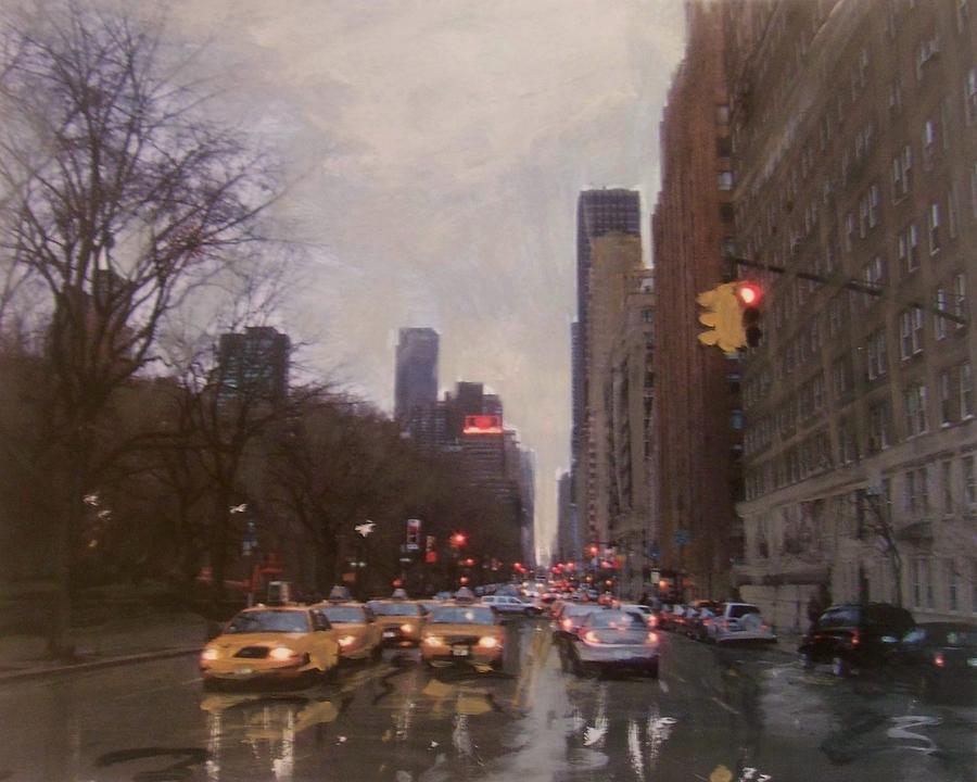 Rainy City Street Painting by Anita Burgermeister