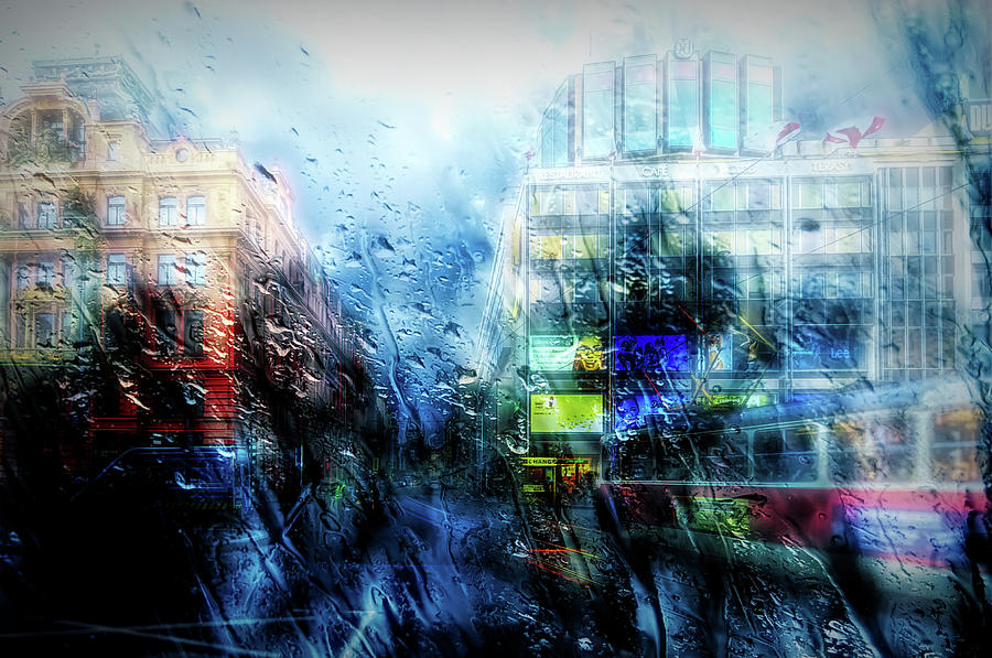 Rainy city streets Mixed Media by Lilia S