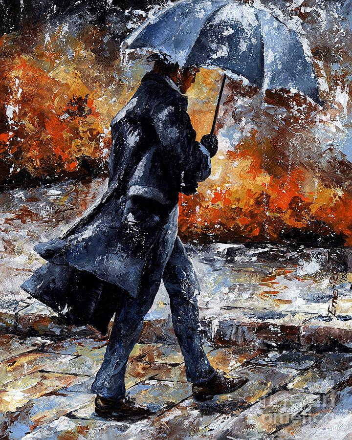 Rainy day/07 - Walking in the rain Painting by Emerico Imre Toth