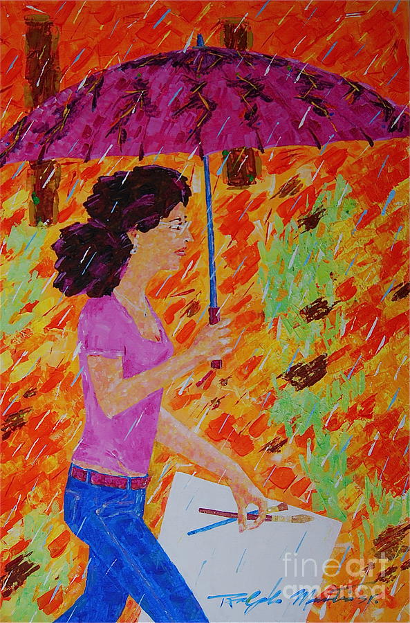 Umbrella Painting - Rainy Day Artist by Art Mantia