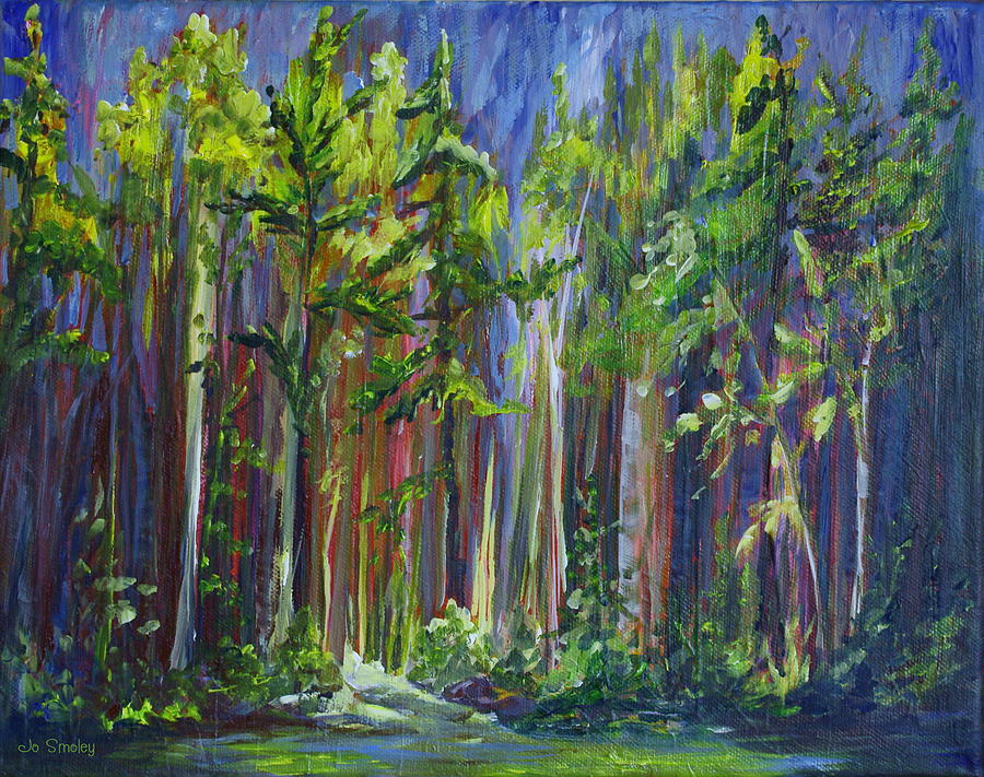 Tree Painting - Rainy Day at Nutimik Lake by Jo Smoley