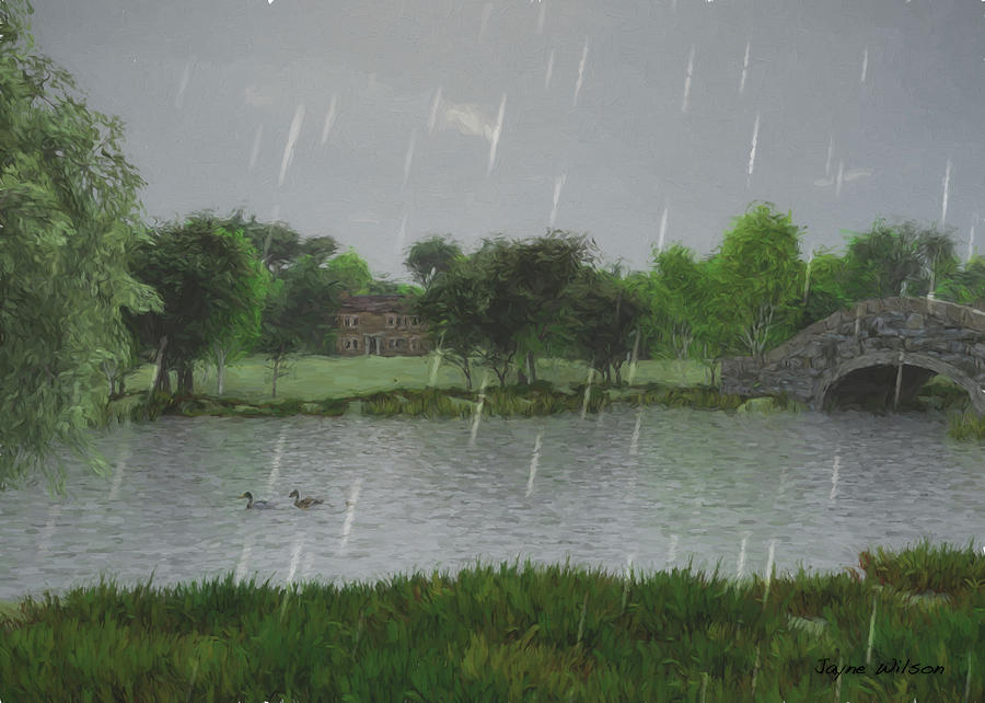 Rainy Day at the Lake Digital Art by Jayne Wilson
