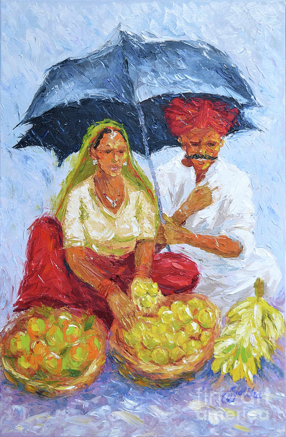 Rainy Day at the Market Painting by Jyotika Shroff