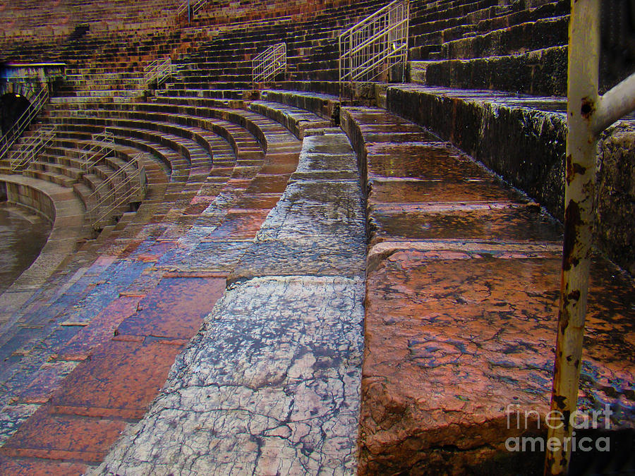 Lion Photograph - Rainy Day At The Roman Forum In Verona Italy by Al Bourassa