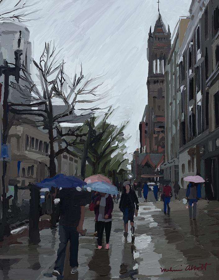 Rainy Day, Boylston St., Boston, Ma. Painting by Melissa Abbott