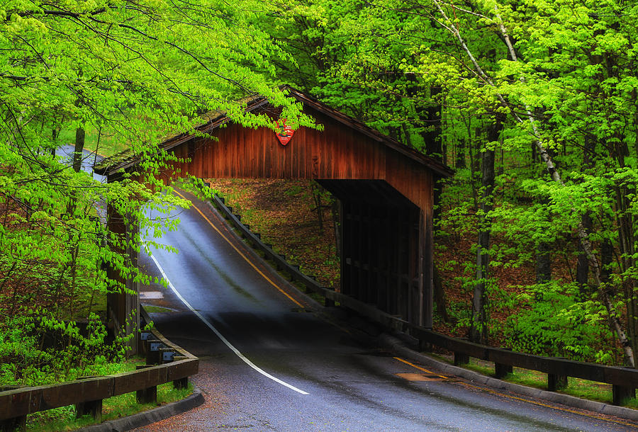 Nature Photograph - Rainy Day Covered Bridge by Rachel Cohen