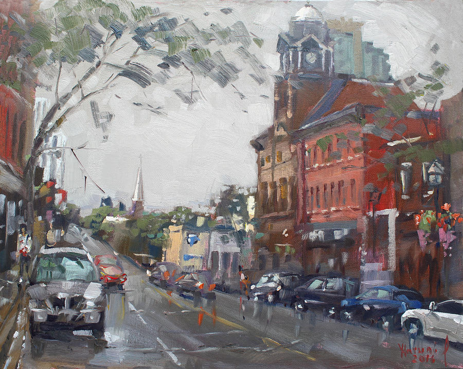 Car Painting - Rainy Day in Downtown Brampton ON by Ylli Haruni