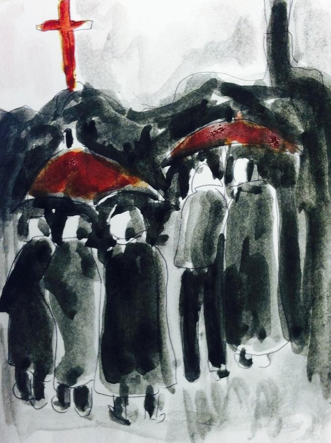 Rainy day on street Painting by Hae Kim