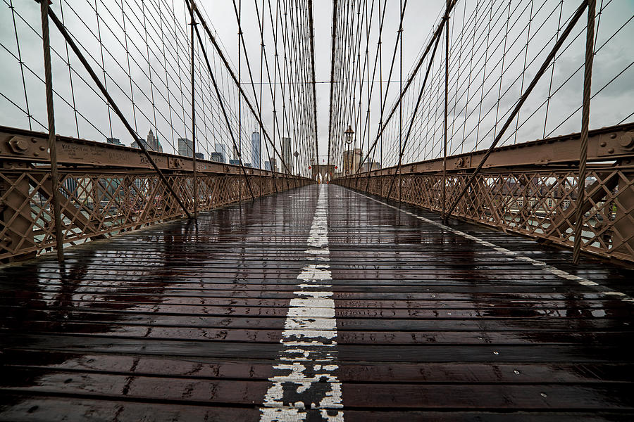 Rainy Day on the Brooklyn Bridge Brooklyn New York Cables Photograph by Toby McGuire