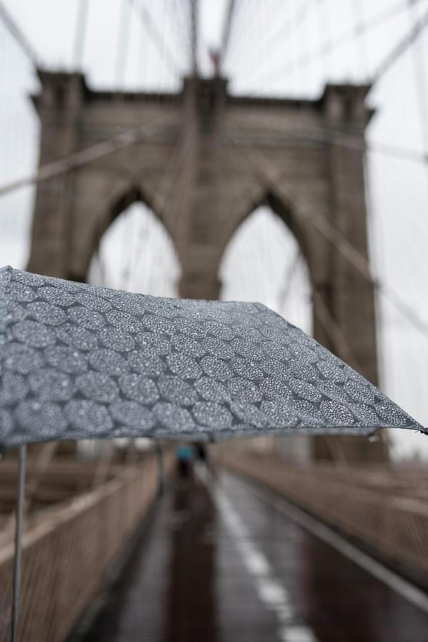 Rainy Day on the Brooklyn Bridge Brooklyn New York Cables Umbrella Photograph by Toby McGuire