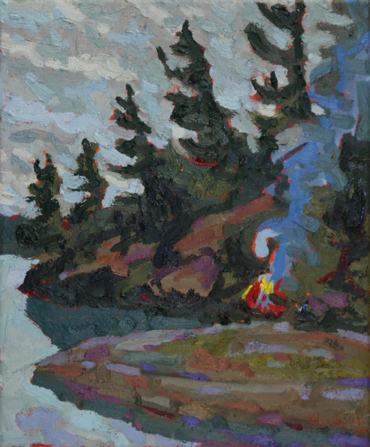 Fall Painting - Rainy Day Pines by Phil Chadwick