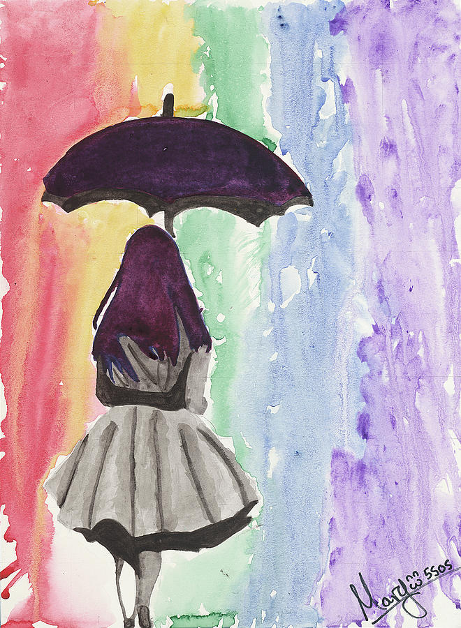 Umbrella Painting - Rainy Day Under A Rainbow by Marbear