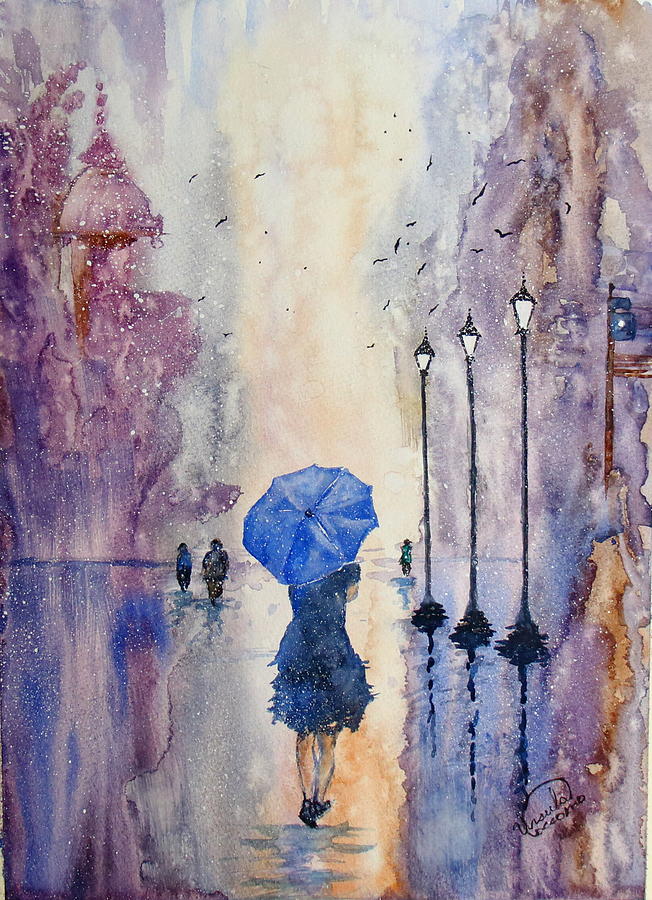 Cute Illustration Whimsical Art Print Rainy Day in Paris Paris Illustration Parisian Girl Girl in Paris Gouache Painting