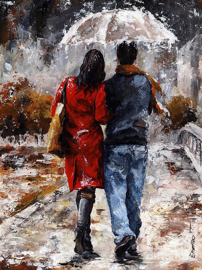 Rainy day - Walking in the rain Painting by Emerico Imre Toth