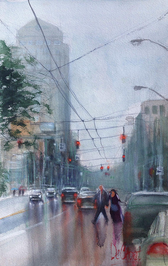 Rainy Downtown Dayton Day Painting by Gregory DeGroat