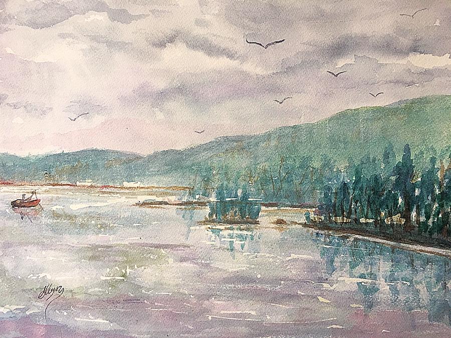 Rainy Day at Lake George NY Painting by Ellen Levinson