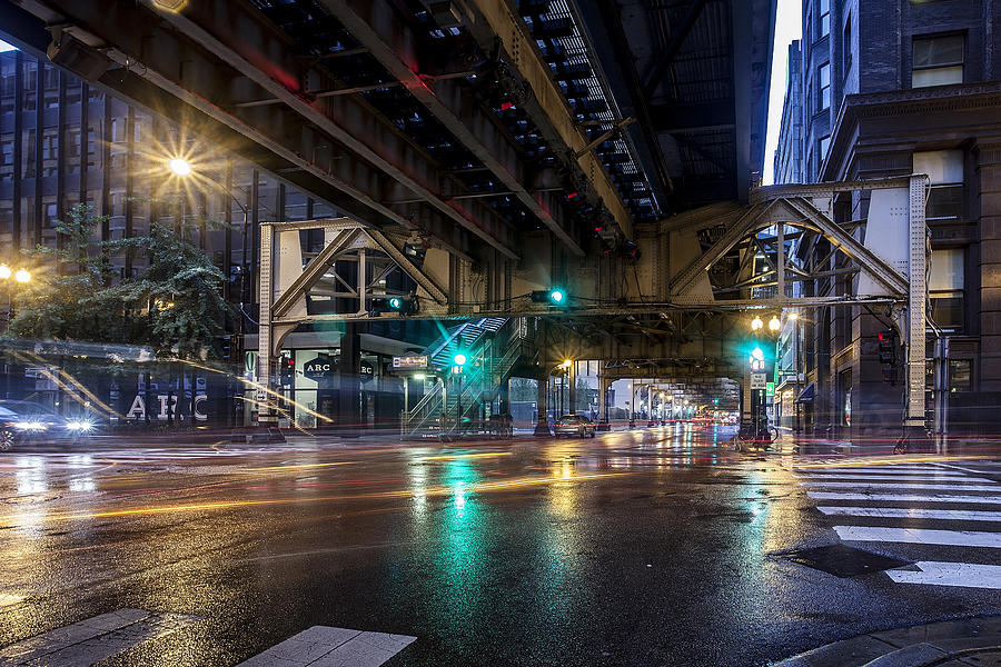 Chicago Photograph - Rainy EL by CJ Schmit