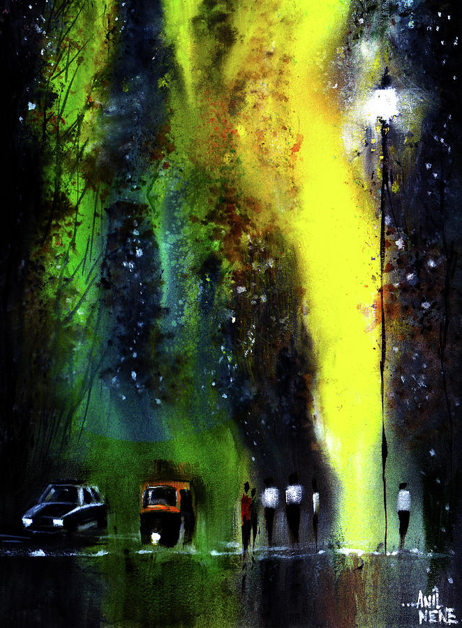 Rainy Evening Painting by Anil Nene