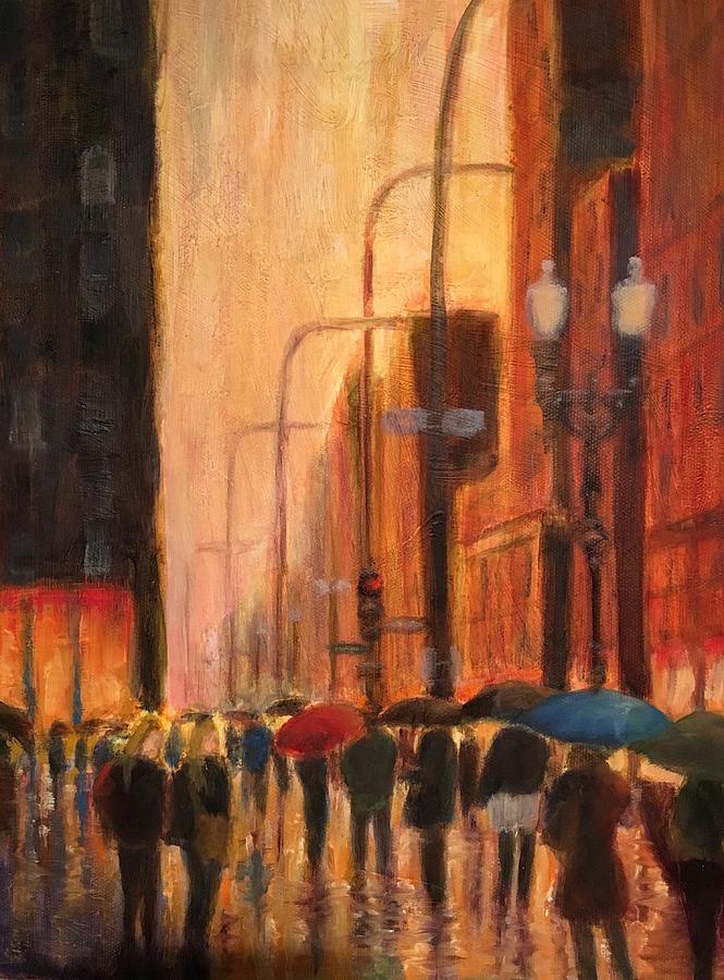 Rainy Evening Chicago Painting by Will Germino