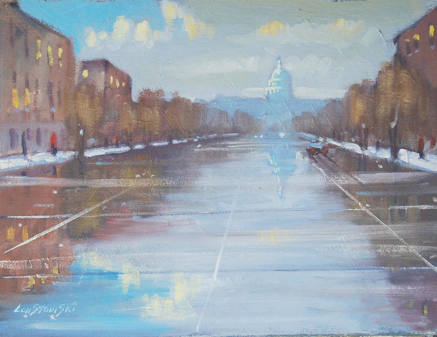 Tree Painting - Rainy January Day in DC by Len Stomski