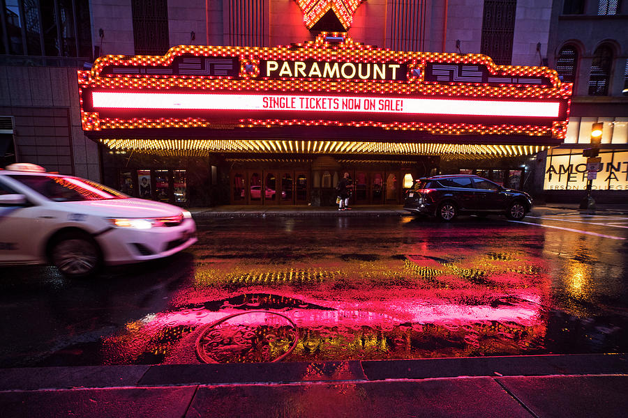 Rainy night at the Paramount Boston MA Washington Street Photograph by Toby McGuire