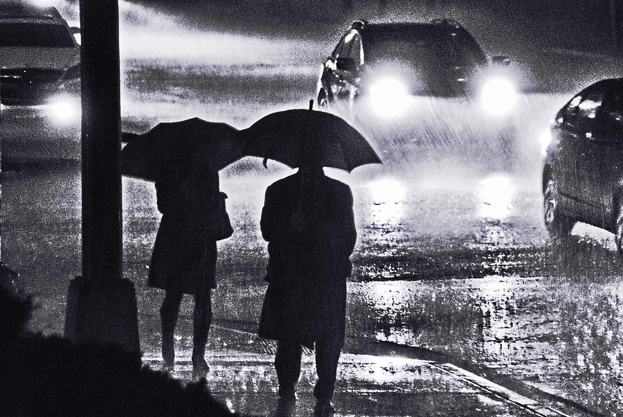 Rainy night in black and white Photograph by Bill Jonscher