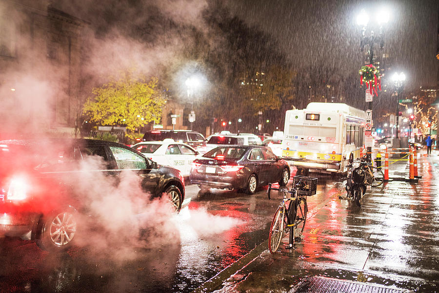 Rainy Night in Boston MA Steamy Street Photograph by Toby McGuire