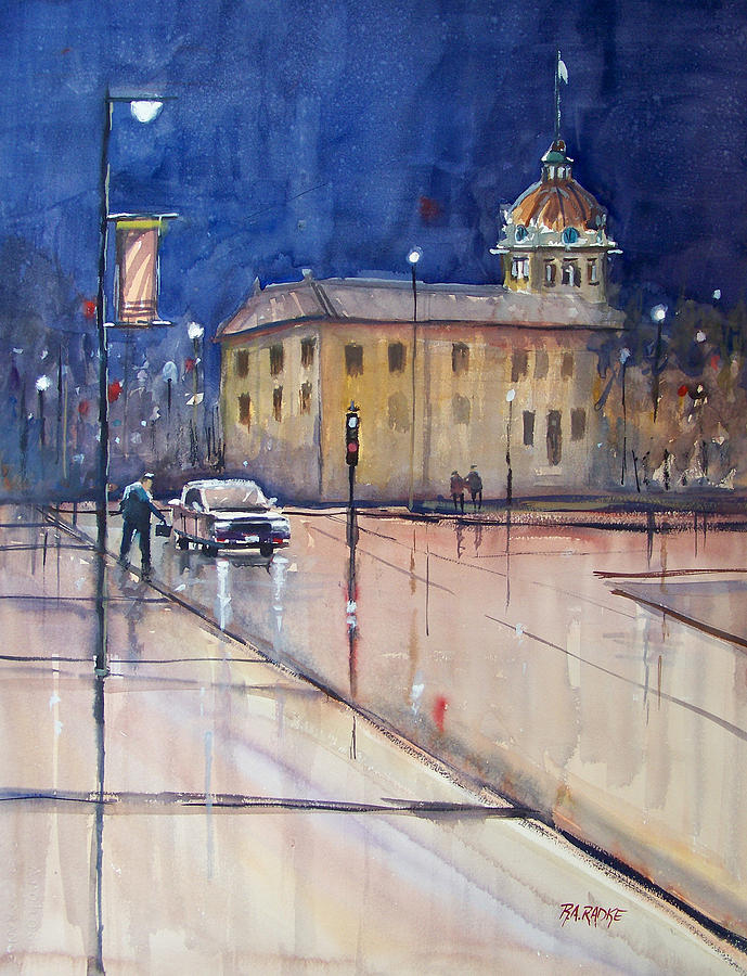 Rainy Night In Green Bay Painting