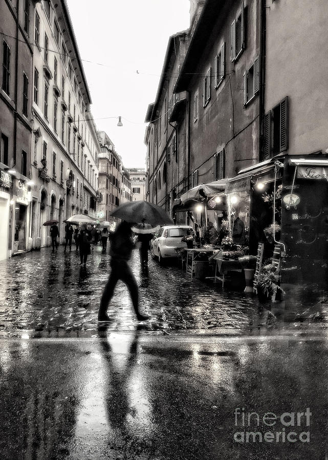 Black And White Photograph - rainy night in Rome by HD Connelly