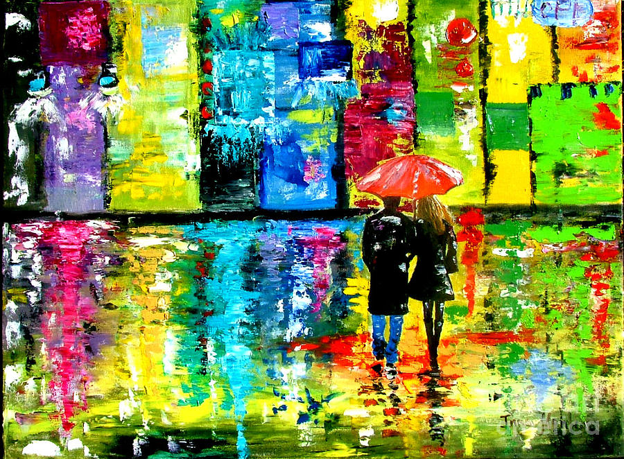 Umbrella Painting - Rainy Night by Inna Montano