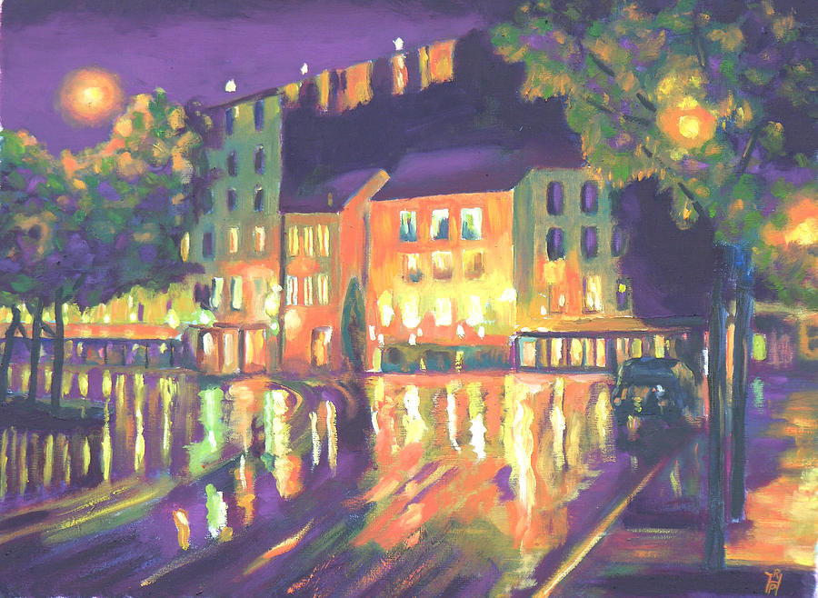 Rainy Night-Old Quebec Painting by Robert P Hedden