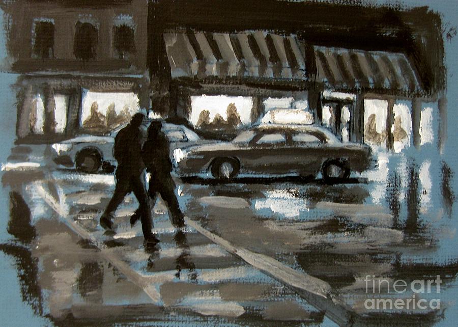 Unique Painting - Rainy Nights Downtown by John Malone
