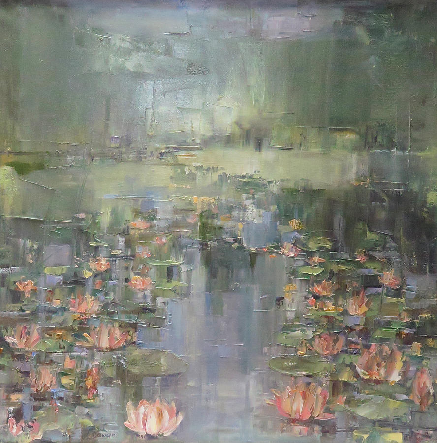 Pond Painting - Rainy pond by Ana Dawani