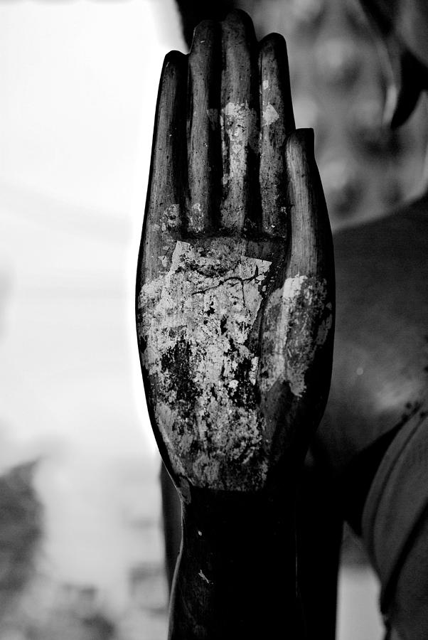 Raised Buddha Hand - Black and White Photograph by Dean Harte