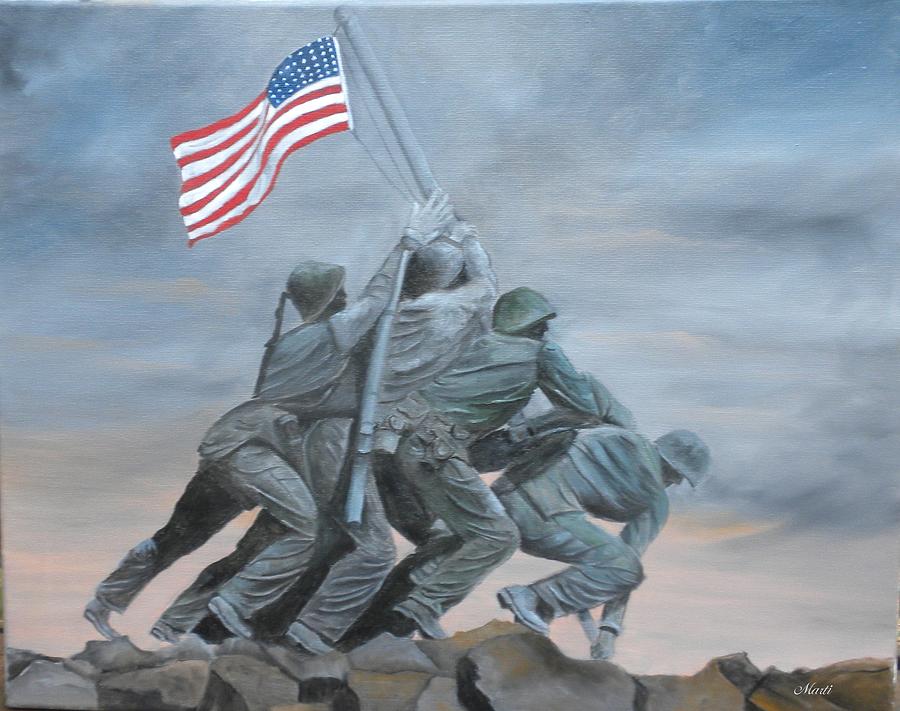 Raising the Flag at Iwo Jima Painting by Marti Idlet