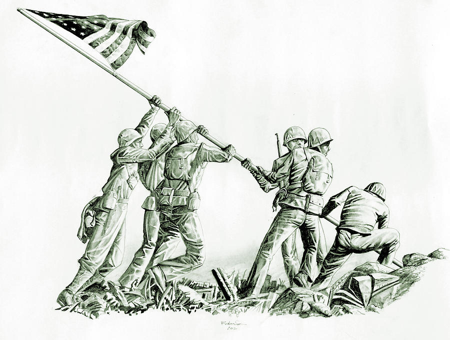 Raising the Flag on Iwo Jima Drawing by James Robinson Pixels