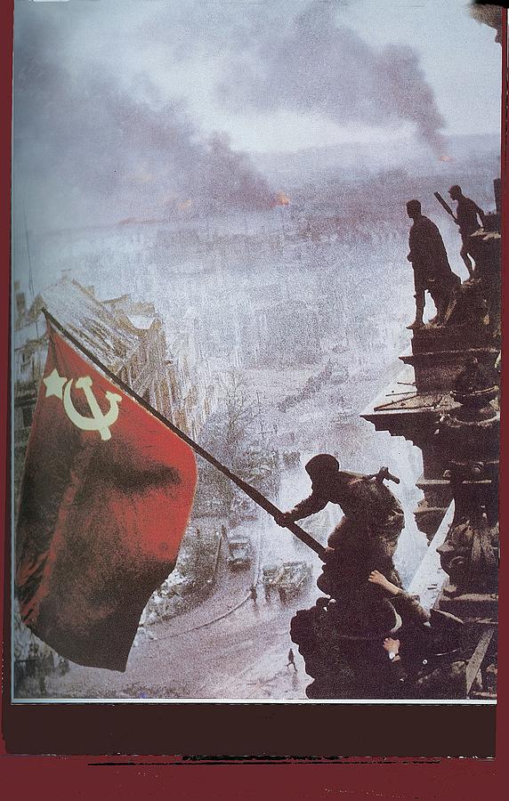 Raising The Soviet Flag  On The Reichstag Building Berlin Germany May 1945 Photograph