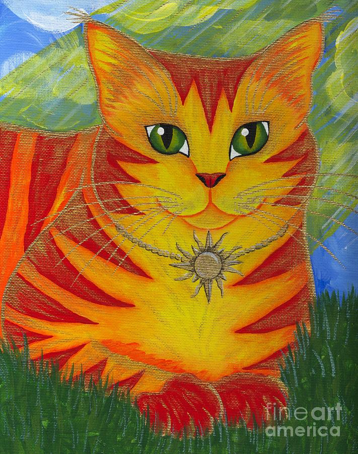 Rajah Golden Sun Cat Painting by Carrie Hawks