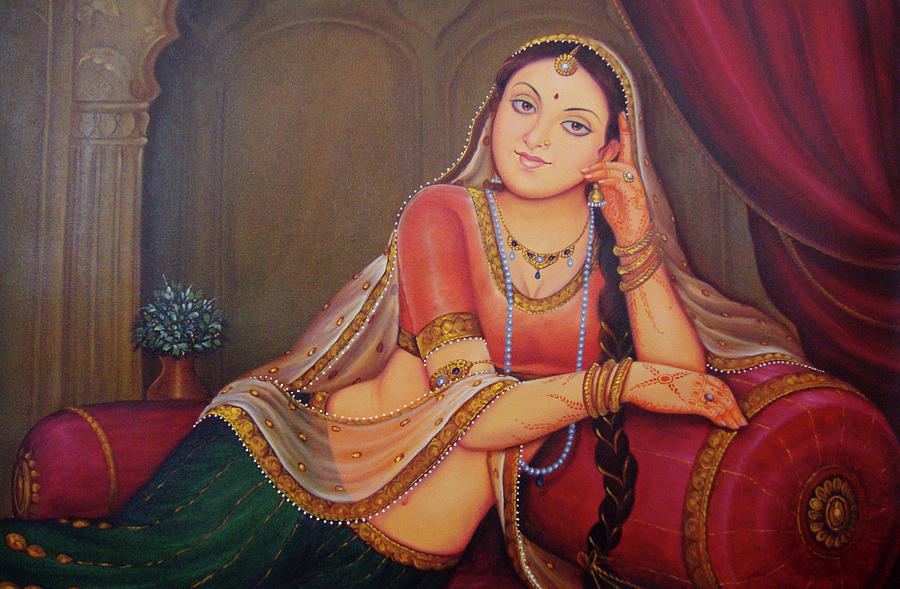 Rajasthani Art  Lonely Queen is waiting for her husband to return from battle Oil Painting On Canvas Painting by A K Mundra