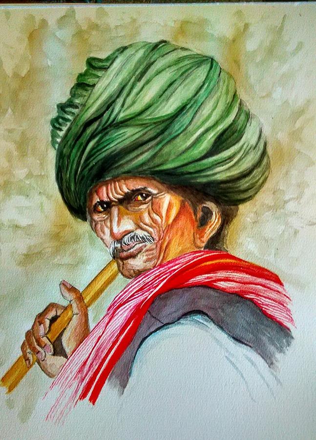 Rajasthani man Painting by Ramesh Mahalingam