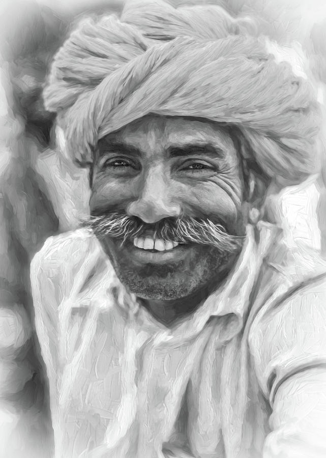 Black And White Photograph - Rajput High School Teacher - Paint bw by Steve Harrington