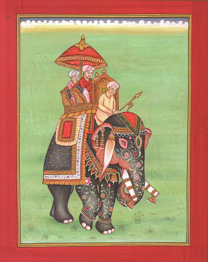 Rajput King Drawing Elephant Ride Forest Scene Miniature Watercolor Artwork  Painting by A K Mundra