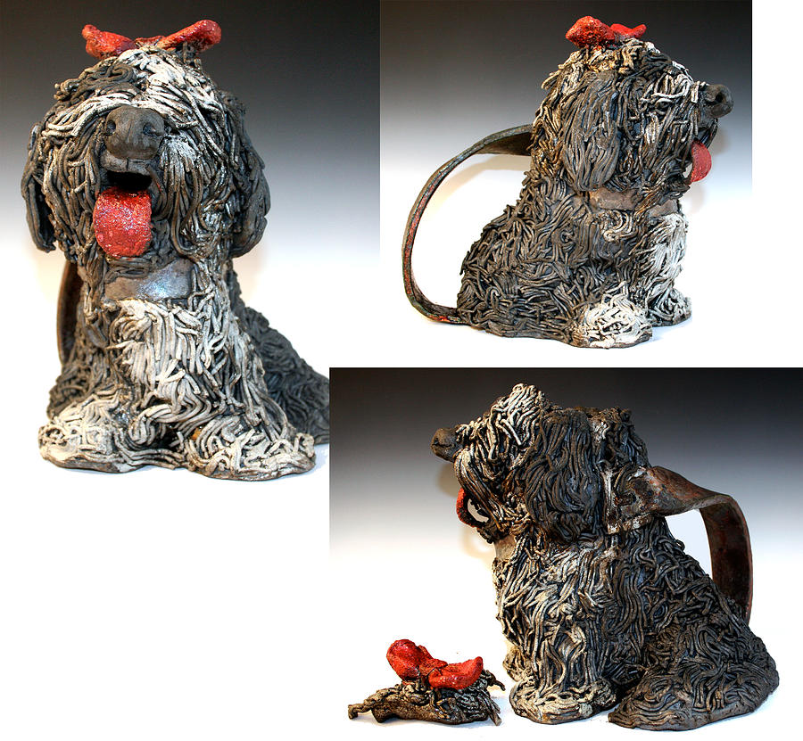 Dog Ceramic Art - Raku Tea Pot by Alene Sirott-Cope
