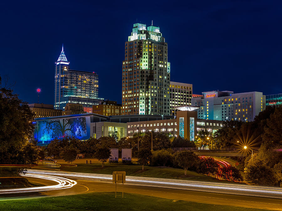 Raleigh, NC Night Skyline Photograph by Allen Phelps