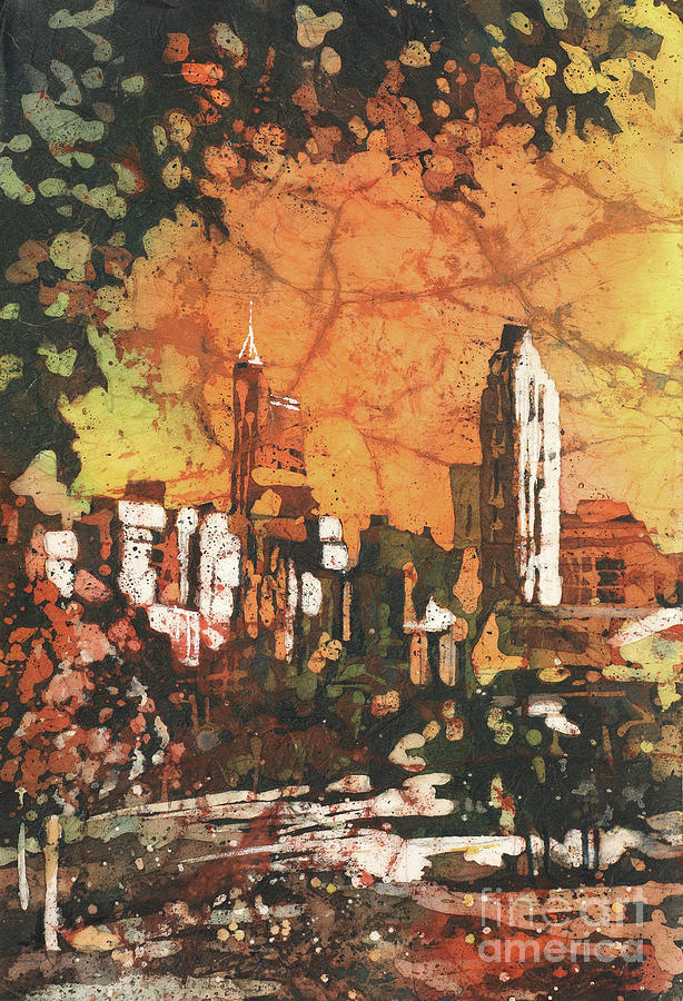 Raleigh Skyline- batik Painting by Ryan Fox