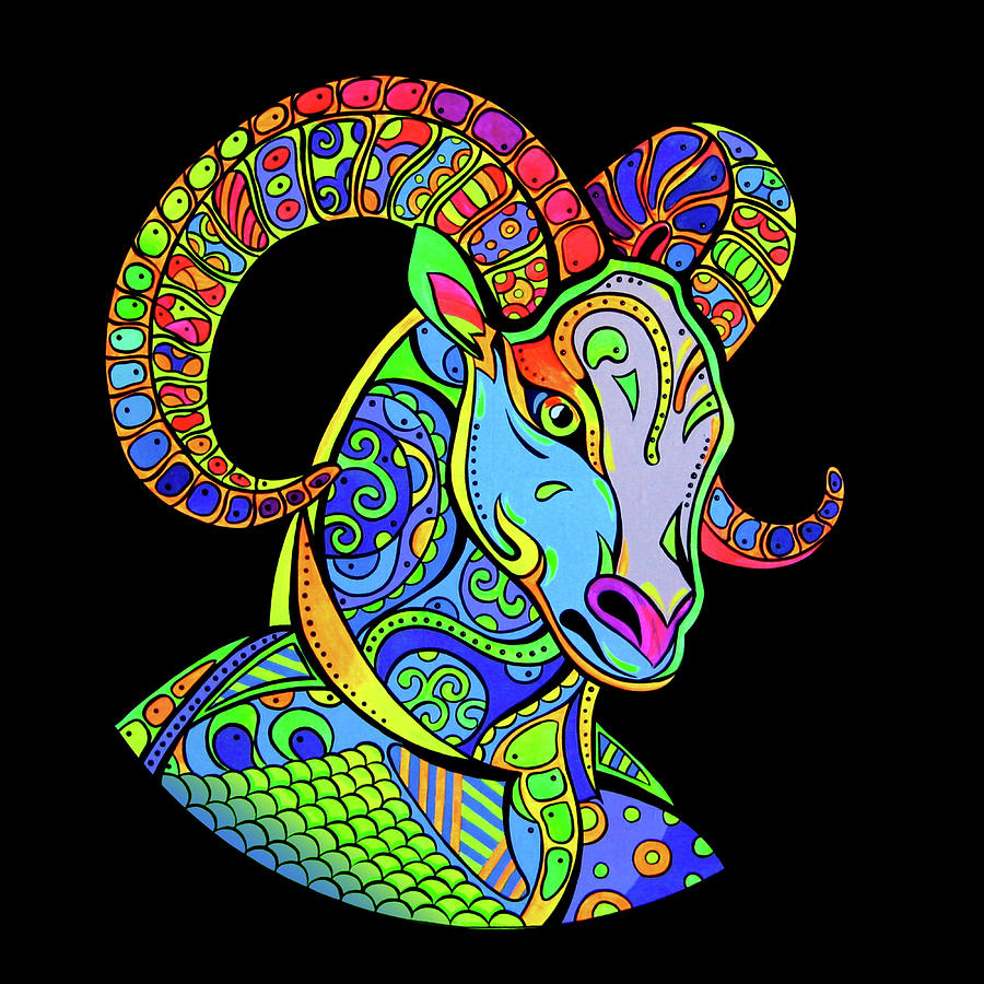 Ram, Aries Zodiac Drawing by Olga Lomanova