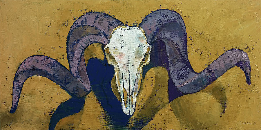 Skull Painting - Ram Skull by Michael Creese