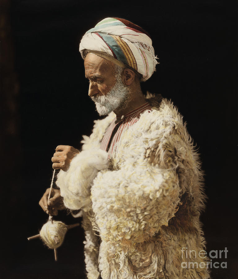 Ramallah peasant spinning wool Painting by Celestial Images