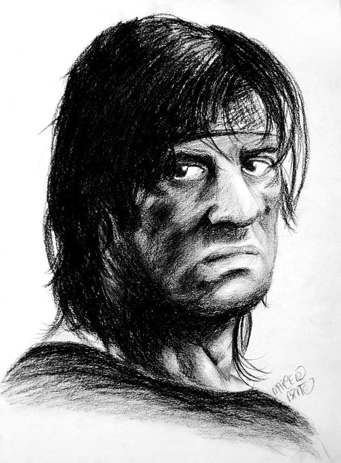 Rambo Portrait Drawing by Marcelo Brito