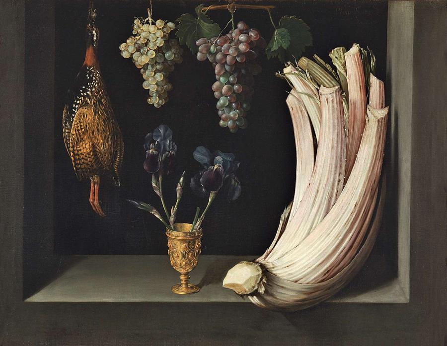 Ramirez, Felipe 1628, 1631 Still Life With A Cardoon, Francolin, Grapes And Irises 1628. Painting